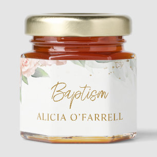Soft Pink Watercolor Flowers Baptism Honey Jar Favors