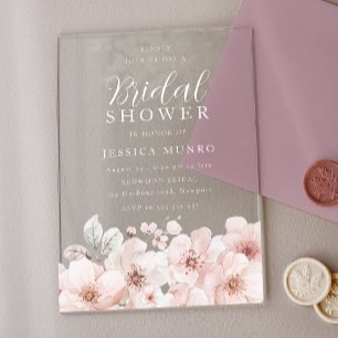 Soft Pink Watercolor Flowers Bridal Shower Acrylic Invitations