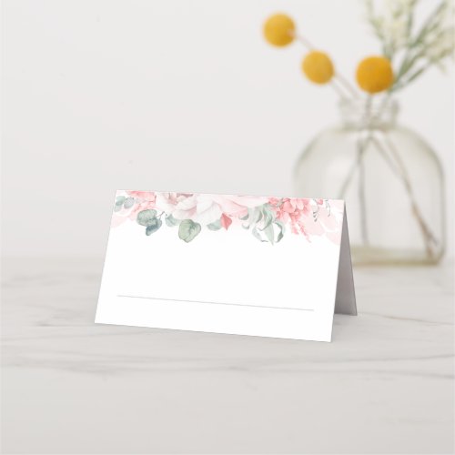 Soft Pink Watercolor Flowers Elegant Wedding Place Card