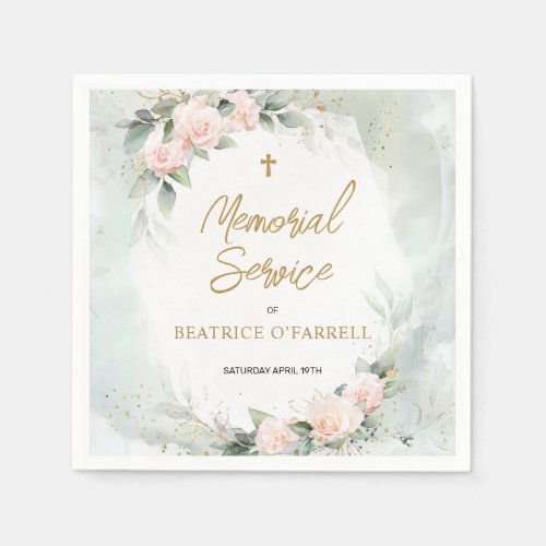 Soft Pink Watercolor Flowers Memorial Service Napkins