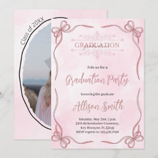 Soft pink watercolor grade invitation with bow