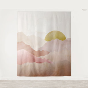 Soft Pink Watercolor Mountains Landscape Tapestry