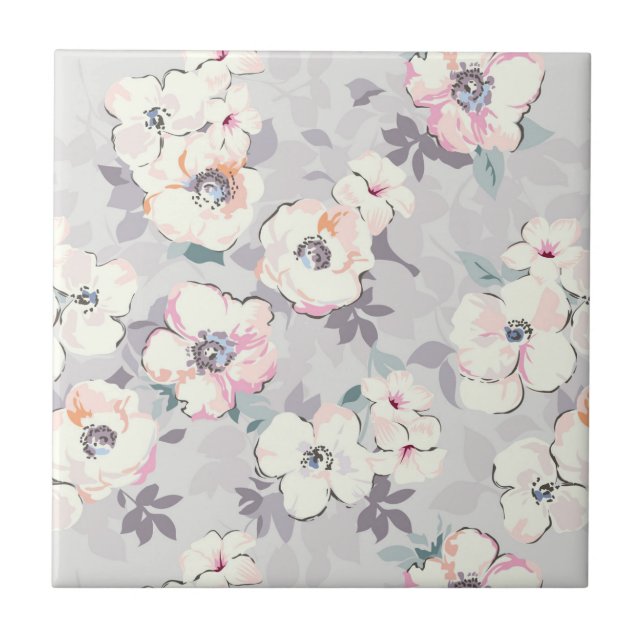 Soft Pink Watercolor Pattern Ceramic Tile (Front)