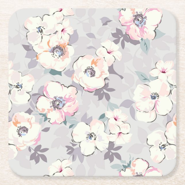 Soft Pink Watercolor Pattern Square Paper Coaster (Front)
