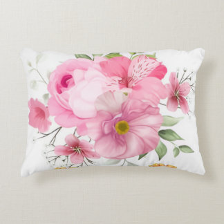 Soft Pink Watercolor Rose and Wildflower Fleece Bl Accent Pillow