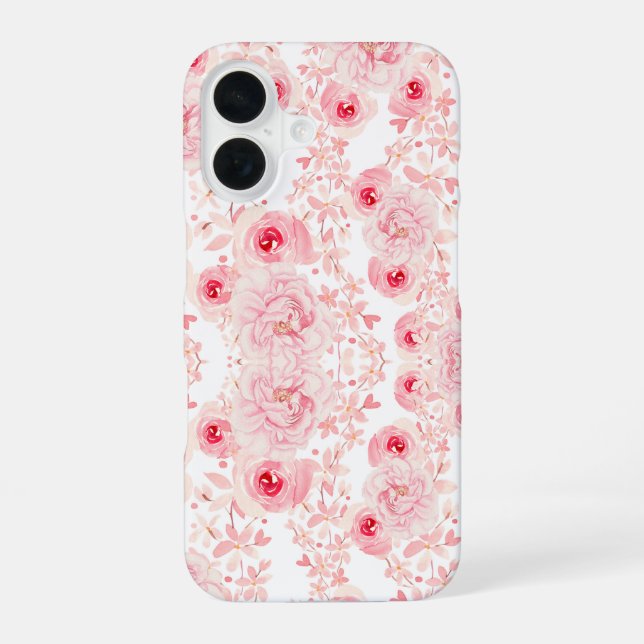 Soft Pink Watercolor Rose Seamless Pattern iPhone Case (Back)
