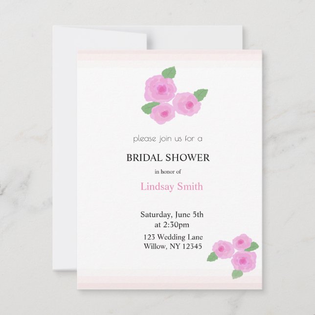 Soft Pink Watercolor Roses Bridal Shower Invitation (Front)