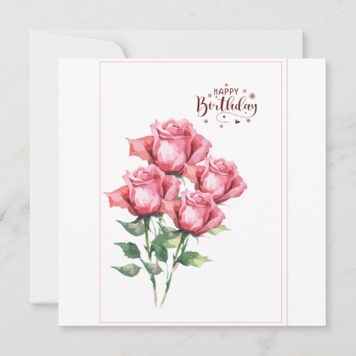 Soft Pink Watercolor Roses Flat Birthday Card