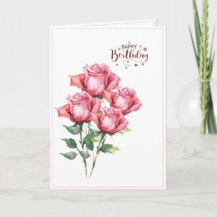 Soft Pink Watercolor Roses Folded Birthday Card