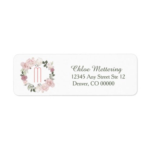 Soft Pink Watercolor Roses Monogram Return Address Label