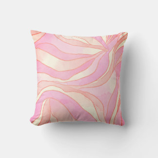 Soft Pink Watercolor Wavy Abstract Throw Pillow