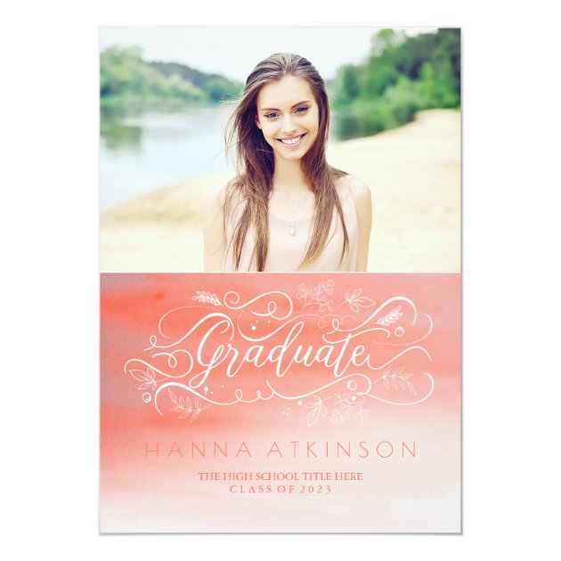 Soft Pink Watercolors Photo Graduation Card