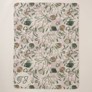Soft Pink Whimsical Christmas Mistletoe & Baubles Sherpa Blanket