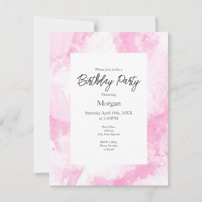 Soft Pink White Abstract Brushstrokes Invitation (Front)