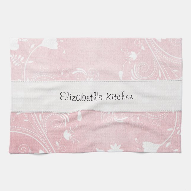 Soft Pink & White Flowers Personalized Towel (Horizontal)