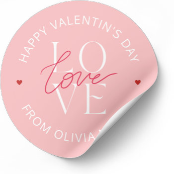 Soft Pink White Happy Valentine's Day Love Classic Round Sticker by artOnWear at Zazzle