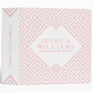 Soft Pink & White Modern Geometric Pattern 3 Ring Binder