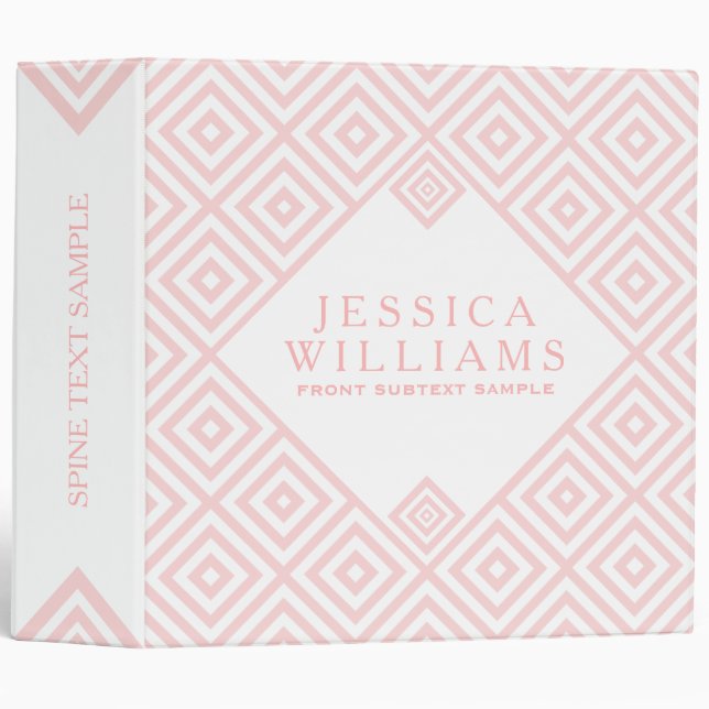 Soft Pink & White Modern Geometric Pattern 3 Ring Binder (Front/Spine)