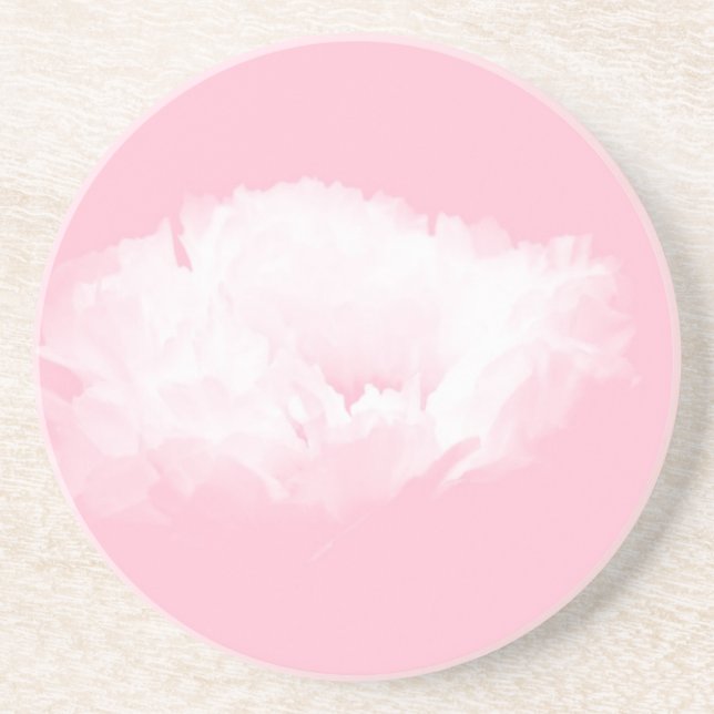 Soft Pink White Peony - Floral Drink Coaster (Front)