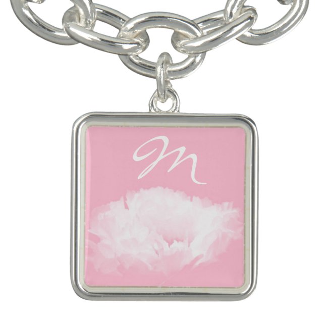 Soft Pink White Peony Monogram Girly Bracelet (Design)