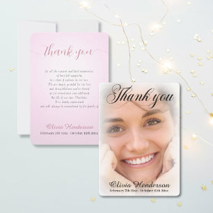 Soft Pink White Photo Memorial Thank You Card