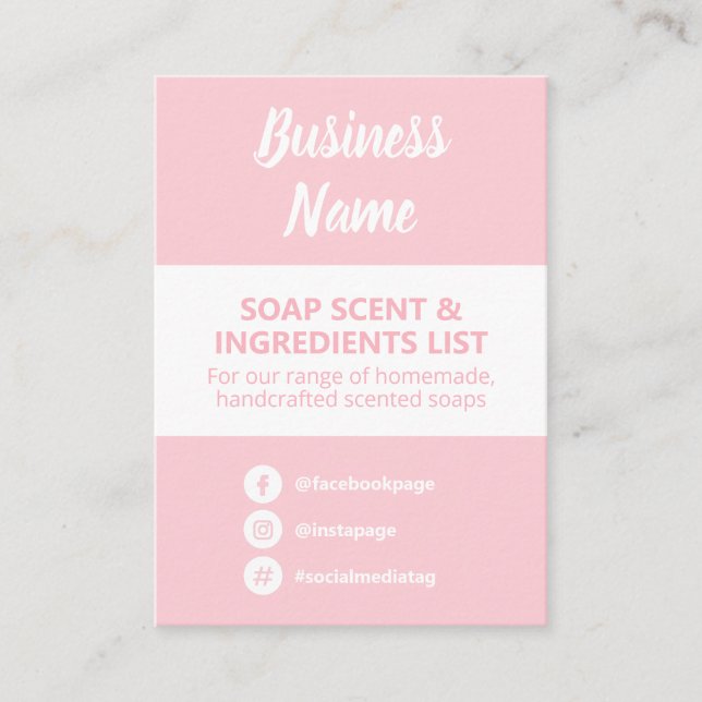 Soft Pink & White Soap Scent Ingredients List Business Card (Front)