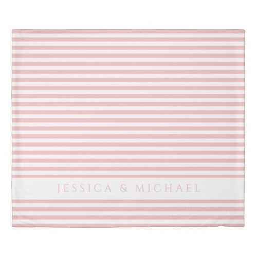 Soft Pink  White Striped Pattern Name Duvet Cover