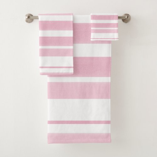 Soft Pink White Stripes Bath Towel Set