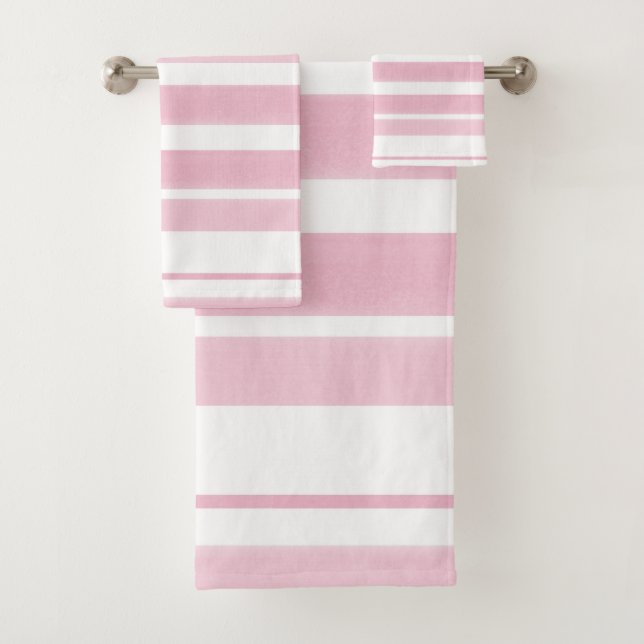 Soft Pink White Stripes Bath Towel Set (Insitu)