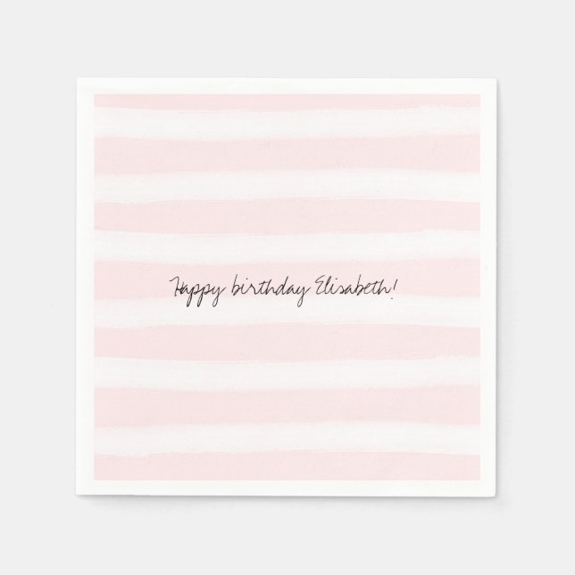 Soft Pink White Stripes Watercolor Napkins (Front)