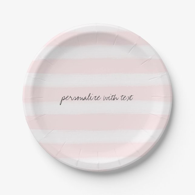 Soft Pink White Stripes Watercolor Paper Plates (Front)