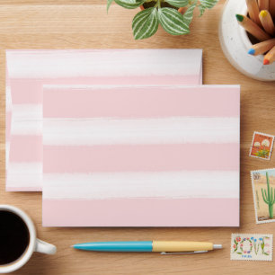 Soft Pink White Watercolor Stripes Baby Shower Envelope