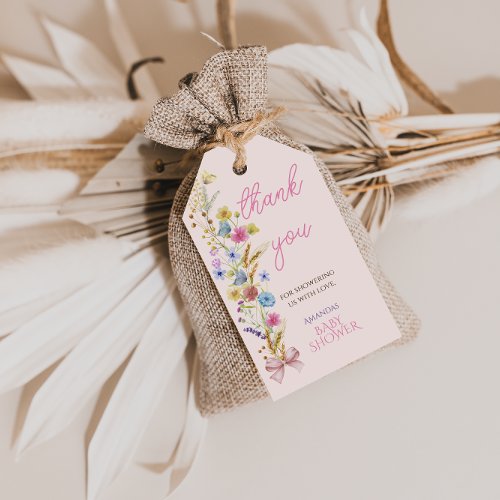 Soft Pink Wildflower Baby Girl Shower Thank You Gift Tags