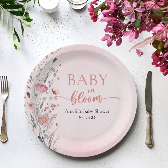 Soft Pink Wildflower Baby Shower Paper Plates (Creator Uploaded)