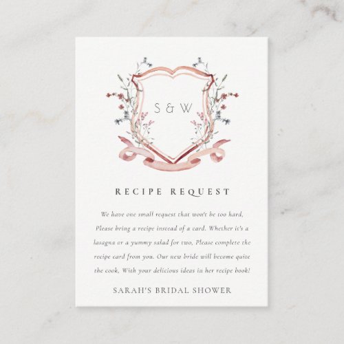 Soft Pink Wildflower Crest Wedding Recipe Request Enclosure Card