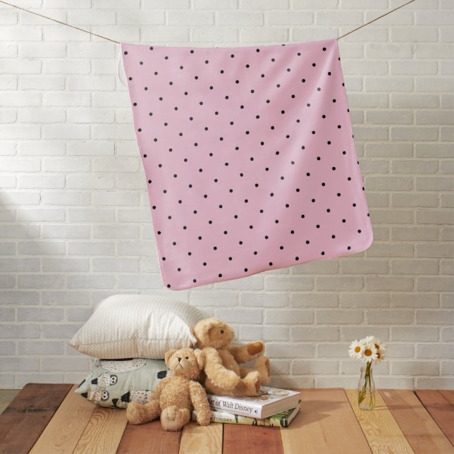 Soft pink with black polka dots baby blanket (In Situ)