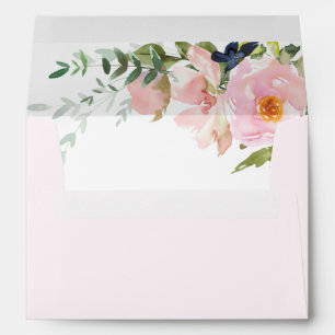 Soft Pink with Blush Pink Floral Spray Wedding Envelope
