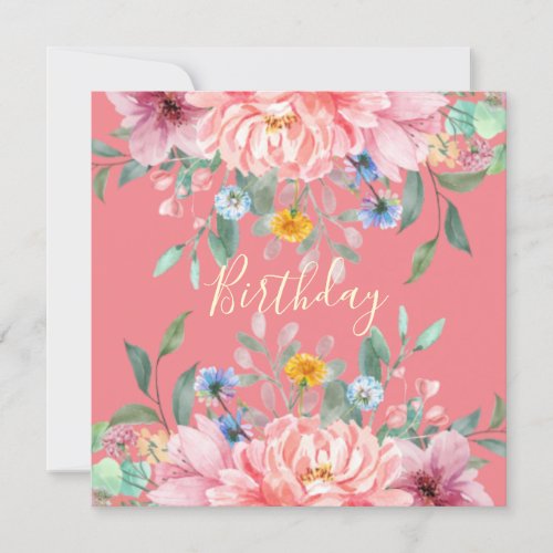 Soft pink with flowers Birthday party Invitation