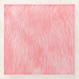 Soft Pink Wool Fur Texture Glass Coaster