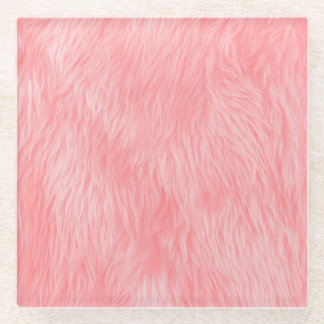 Soft Pink Wool Fur Texture Glass Coaster