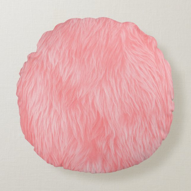 Soft Pink Wool Fur Texture Round Pillow (Front)