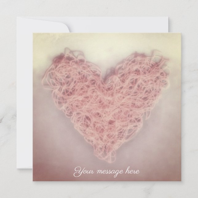 Soft Pink Wool Knitting Love Heart Valentine’s Day Card (Front)