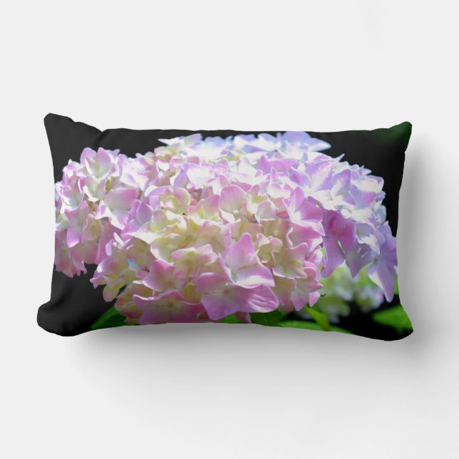 Soft pink yellow purple hydrangeas flowers lumbar pillow (Front)