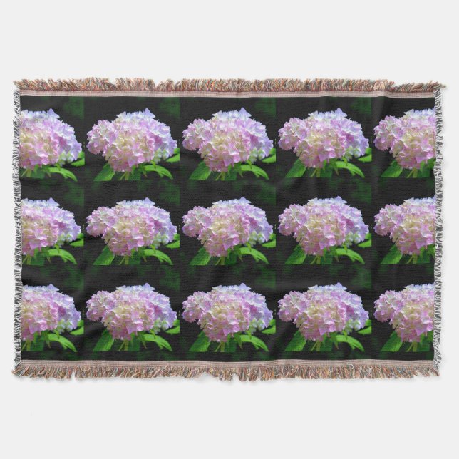 Soft pink yellow purple hydrangeas flowers throw blanket (Front)