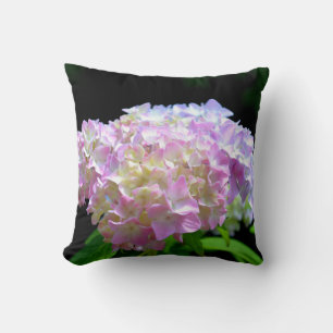 Soft pink yellow purple hydrangeas flowers throw pillow