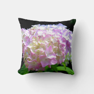 Soft pink yellow purple hydrangeas flowers throw pillow