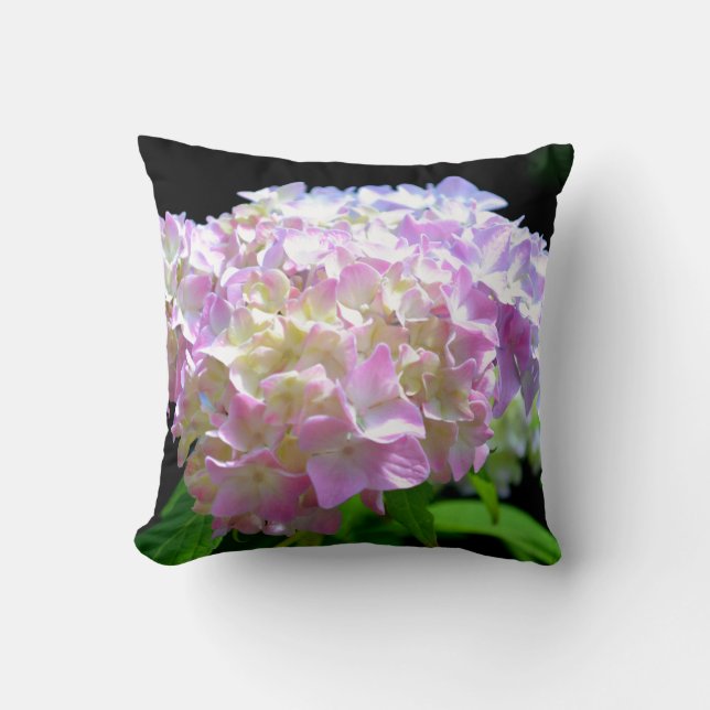 Soft pink yellow purple hydrangeas flowers throw pillow (Front)