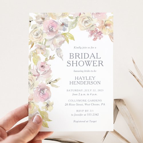 Soft Pink Yellow Watercolor Florals Bridal Shower Invitation