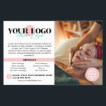 Soft Pink Your Logo Photos QR Spa Salon Flyer<br><div class="desc">Marketing flyer for with soft pink details for a spa, salon, massage therapist or more with your photos, logo, and QR code. Add your text, your services, a discount offer, contact info, address, opening hours, an about text, social media and more. Promotional spa flyer personalized with text, logo, photos, and...</div>