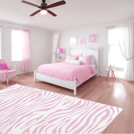 Soft Pink Zebra Area Rug - Animal Print Carpet
